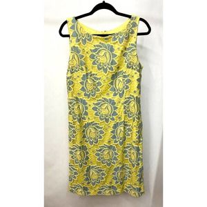 Leslie Fay Lace Embroidered Sheath Dress Yellow and Blue Size 12